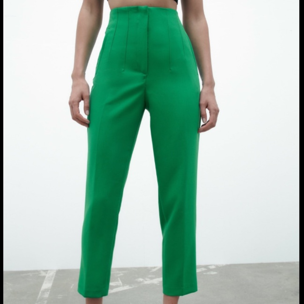 Zara green high rise pants